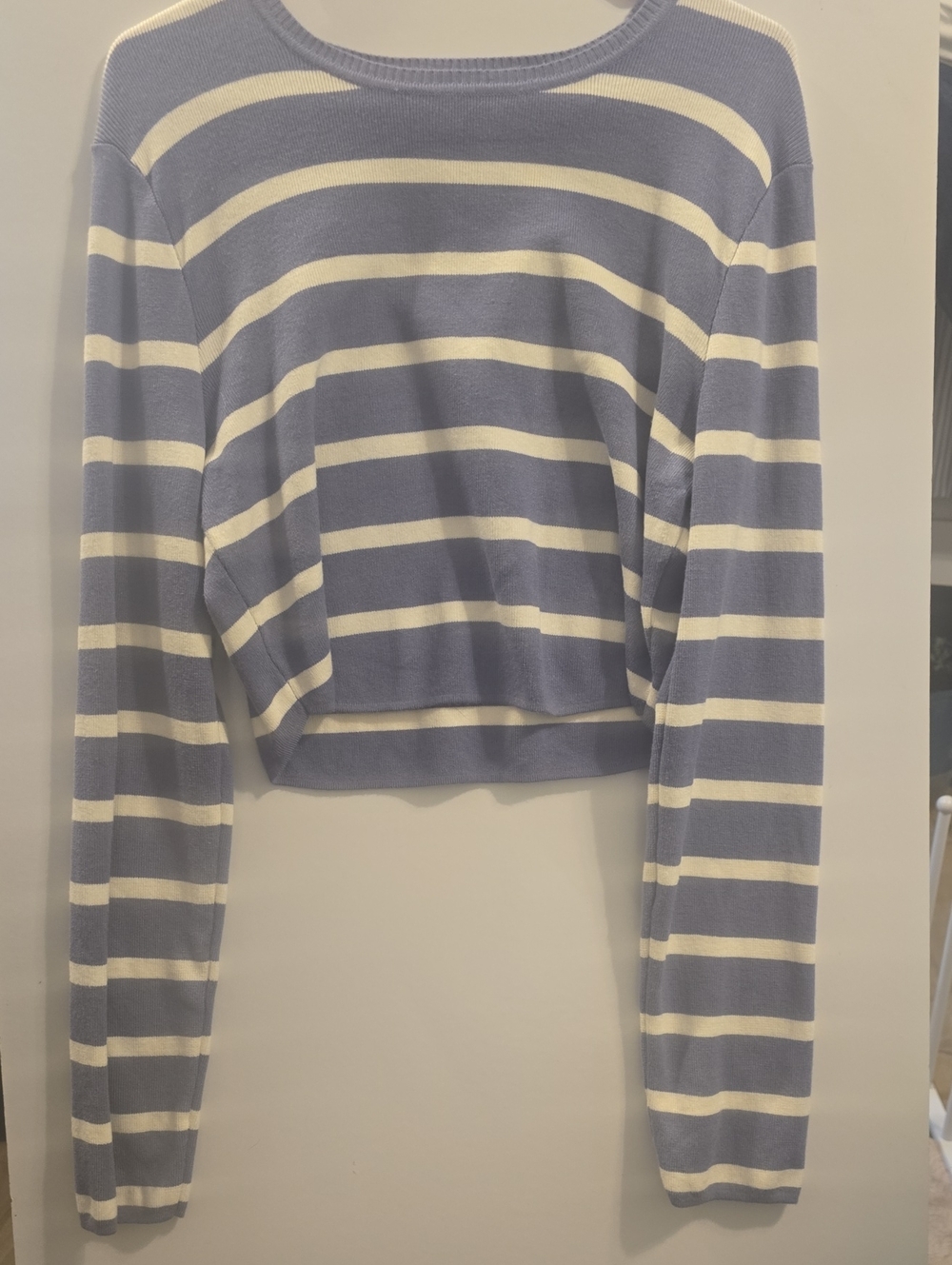 Striped Cropped Sweater in Lavender and White